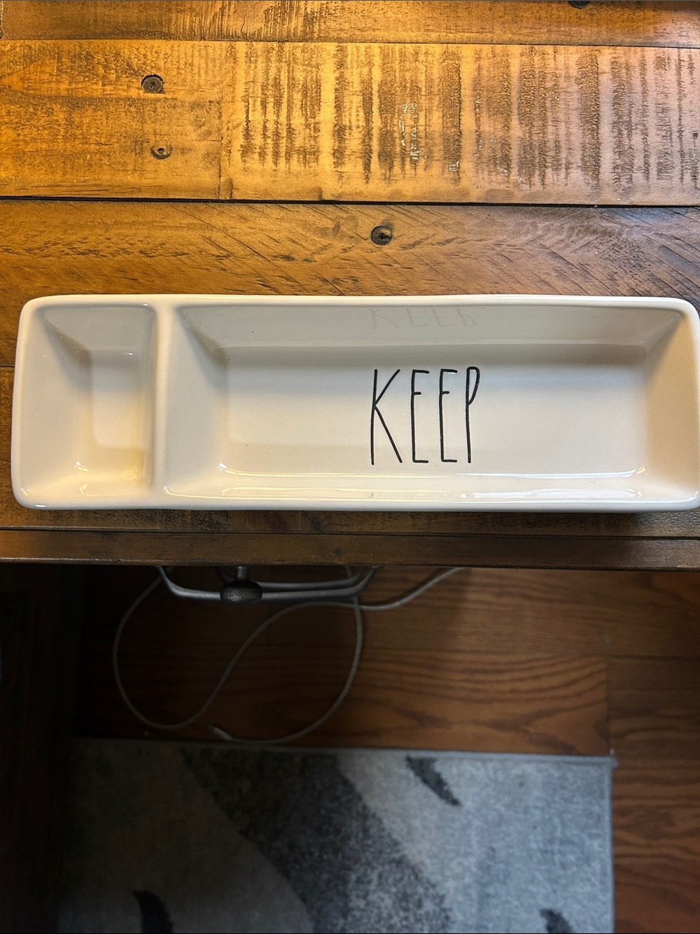 Rae Dunn White Ceramic Trinket Tray with Black KEEP Lettering